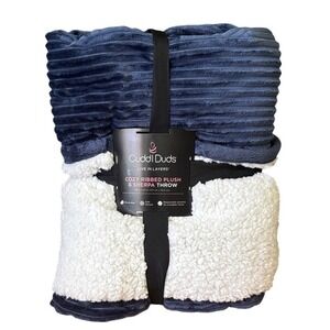 Cuddl Duds Cozy Ribbed Plush Sherpa Throw Blanket Navy Blue 50" x 60" NEW